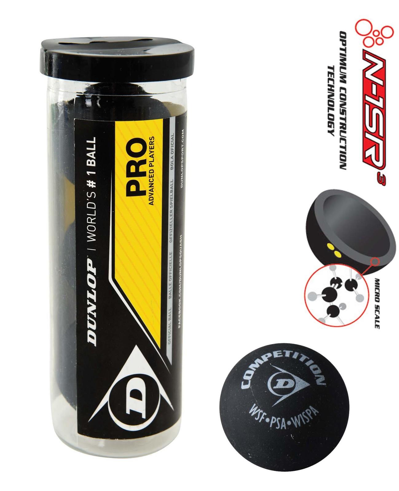 3 Dunlop Pro Squashbälle - 2 gelbe Punkte - in 3er-Tube